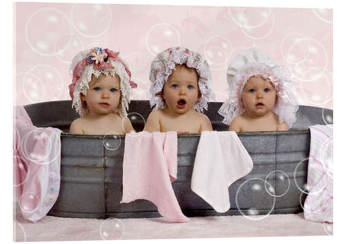 Acrylic print Toddlers in flowery bonnets