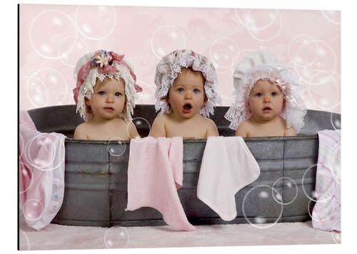 Aluminium print Toddlers in flowery bonnets