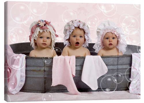 Canvas print Toddlers in flowery bonnets