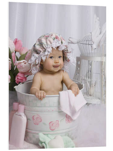 PVC print Baby in flowery bucket