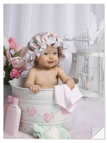 Vinilo para la pared Baby in flowery bucket