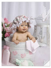 Wall sticker Baby in flowery bucket