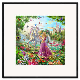 Impression artistique encadrée La princesse et la licorne