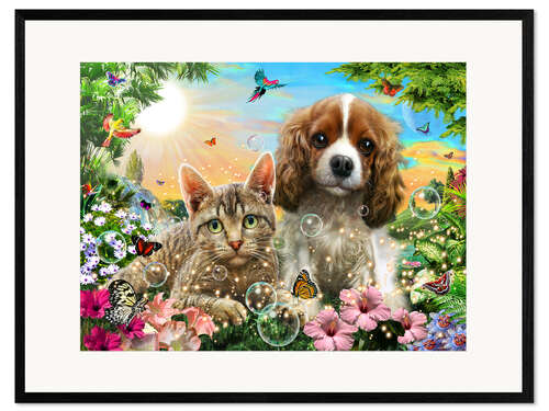 Framed art print Kitten & Puppy