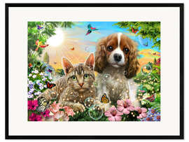 Ingelijste kunstdruk Kitten &amp; Puppy