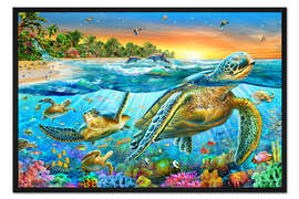 Gerahmter Kunstdruck Glückliche Schildkröten
