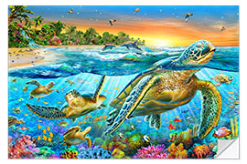 Selvklebende plakat Underwater turtles