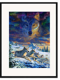 Gerahmter Kunstdruck Mondlicht Wölfe