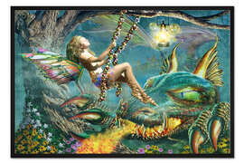 Gerahmter Kunstdruck Drache und Feenschaukel