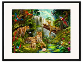 Gerahmter Kunstdruck Leoparden im Regenwald