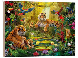 Wood print Tiger Family in the Jungle