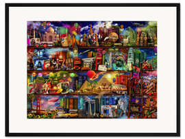 Gerahmter Kunstdruck Bücherregal der Weltreise