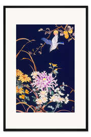 Gerahmter Kunstdruck Orientalische Blumen und Vogel