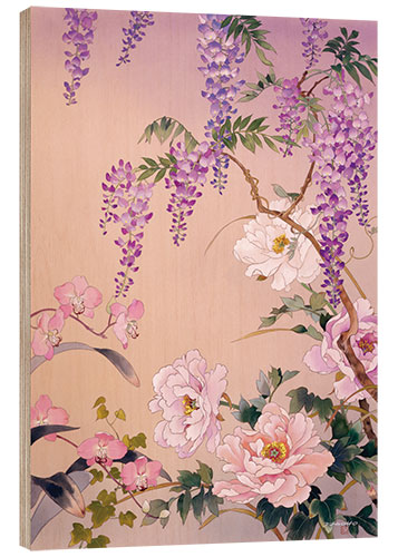 Wood print Japanese flowering