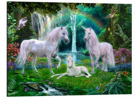 Magnettafel Die Einhornfamilie unter dem Regenbogen