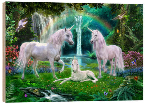 Puutaulu Rainbow unicorn family