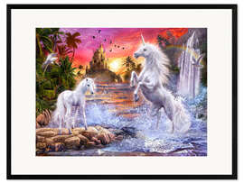 Framed art print Unicorn waterfall sunset