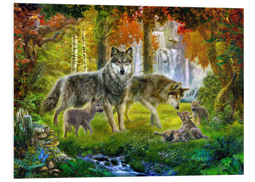 Tableau en PVC Famille de loups en été