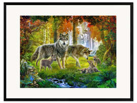Kehystetty taidepainatus Summer Wolf Family
