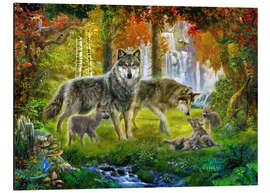 Magnettafel Wolfsfamilie in der Sommerzeit