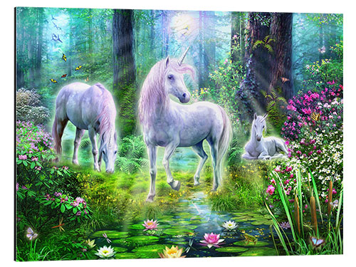 Cuadro de aluminio Familia de unicornios en el bosque