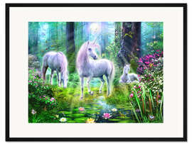 Gerahmter Kunstdruck Einhornfamilie der Wälder