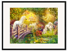 Impression artistique encadrée Enchanted garden unicorns