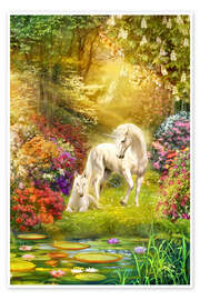 Poster Unicorno in un giardino