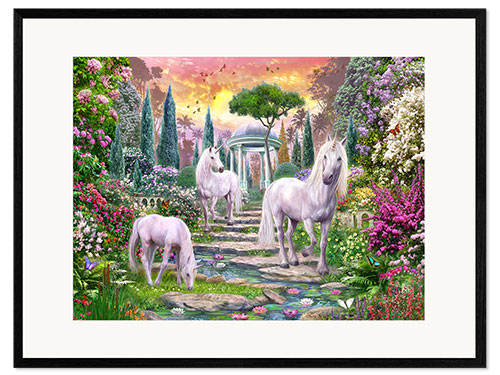 Ingelijste kunstdruk Classical garden unicorns