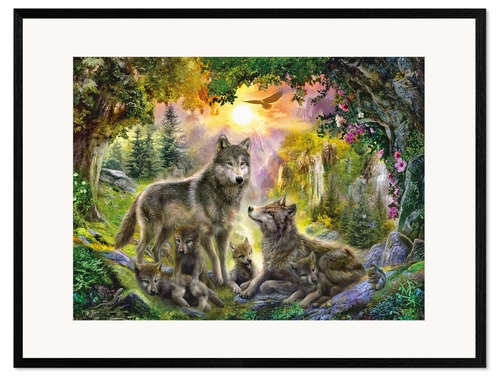 Impression artistique encadrée Famille de loup en automne