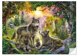 Selvklebende plakat Autumn Wolf Family