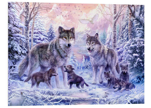 Tableau en PVC Famille de loups en hiver