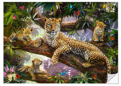 Sticker mural Tree Top Leopard Family