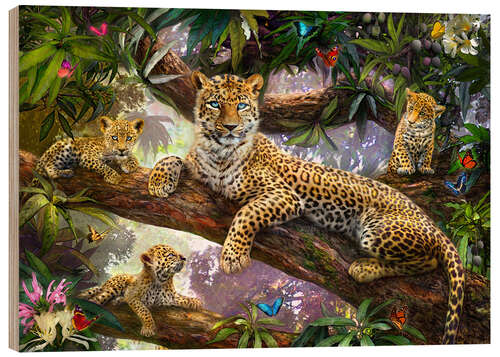 Hout print Tree Top Leopard Family