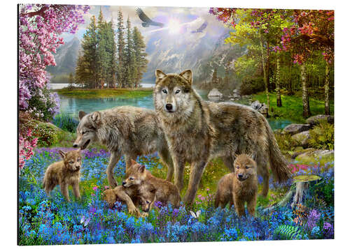 Aluminium print Spring Wolf Family