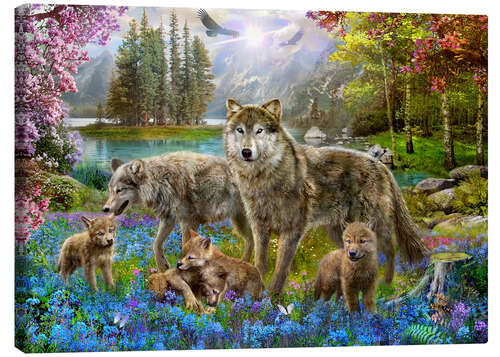 Quadro em tela Spring Wolf Family