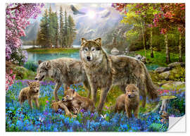 Naklejka na ścianę Spring Wolf Family