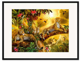 Gerahmter Kunstdruck Leoparden im Dschungel