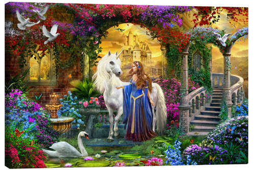 Canvas print Princess & Unicorn in the Cloisters