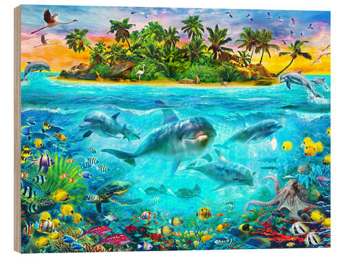 Tableau en bois Dolphin Paradise Island