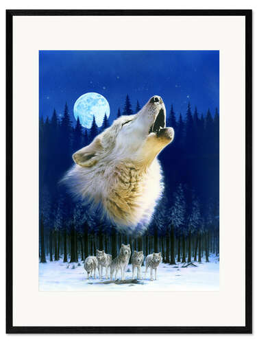 Impresión de arte enmarcada Howling wolf