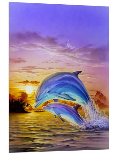 Foam board print Sunset dolphins