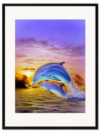 Framed art print Sunset dolphins