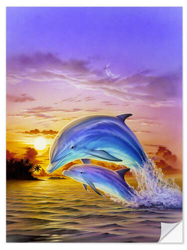 Selvklebende plakat Sunset dolphins