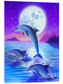 Obraz na szkle akrylowym  Delfiny w świetle księżyca - Robin Koni