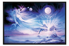 Gerahmter Kunstdruck Delfin im Mondlicht