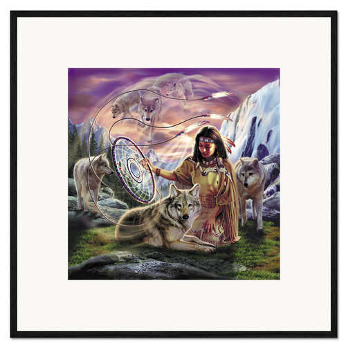 Impression artistique encadrée Attrape-rêves et loups