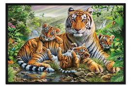Gerahmter Kunstdruck Tiger mit seinen Jungen
