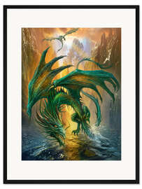 Gerahmter Kunstdruck Drachen am Fluss