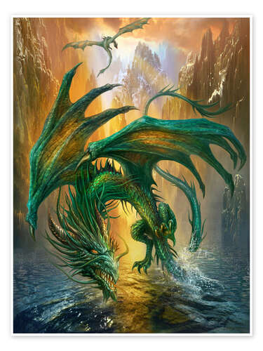 Poster Drachen am Fluss